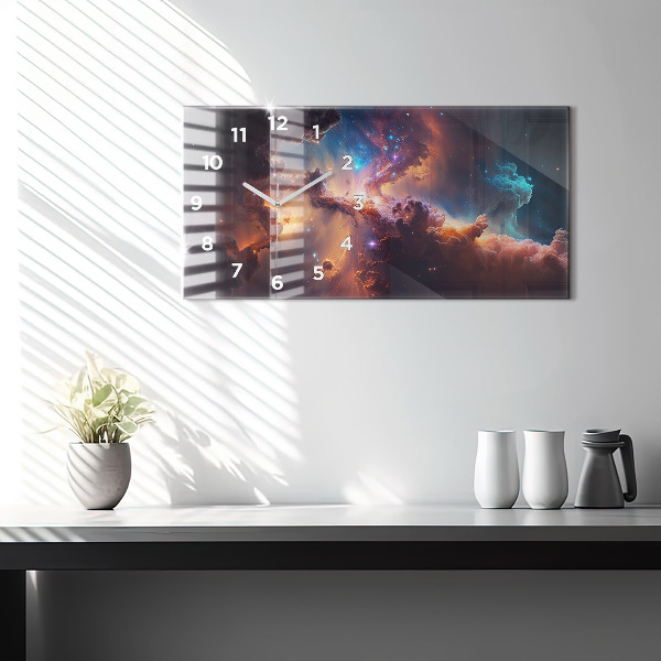 Horizontální skleněné hodiny na stěnu Kosmický svět hvězd