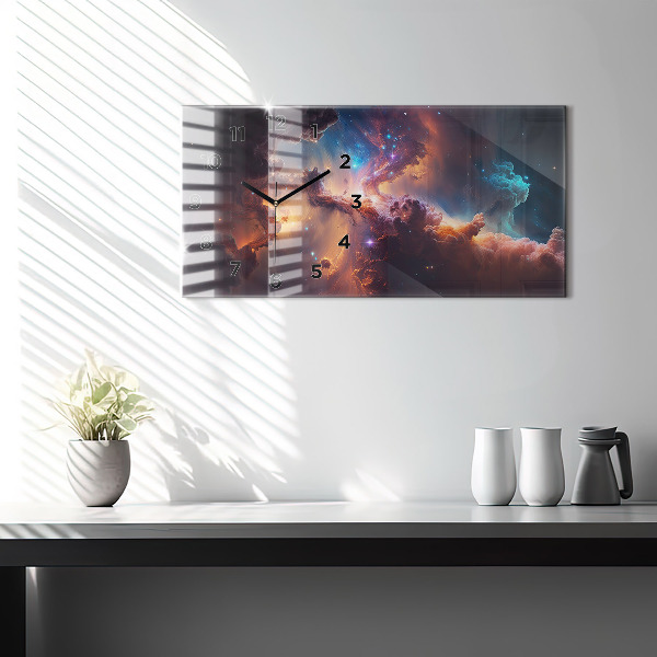 Horizontální skleněné hodiny na stěnu Kosmický svět hvězd
