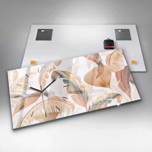 Horizontální skleněné hodiny na stěnu Příroda se vzorem listů