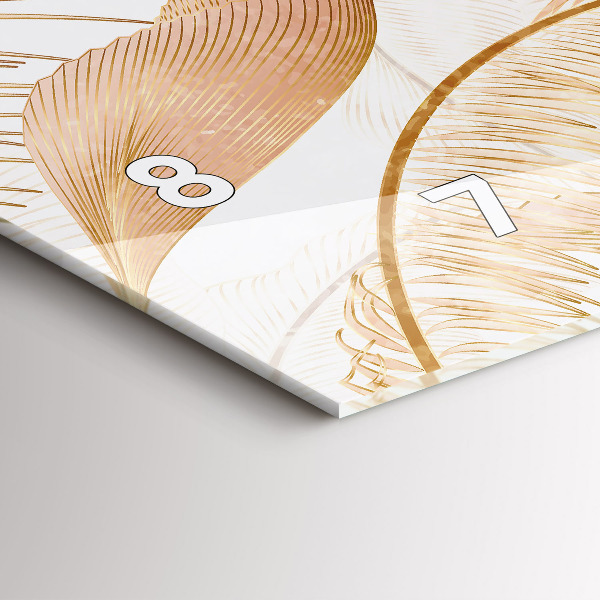 Horizontální skleněné hodiny na stěnu Příroda se vzorem listů