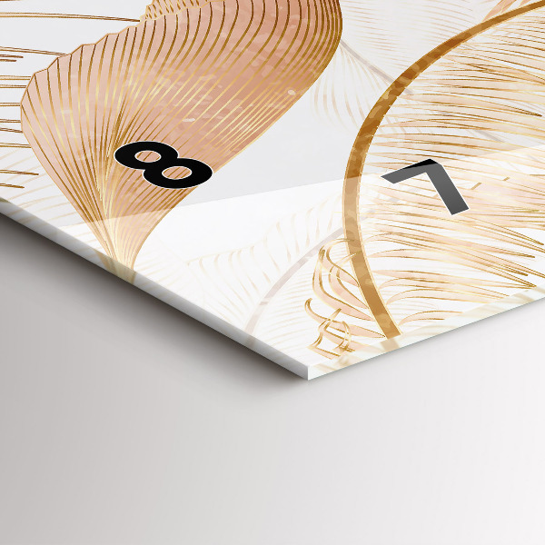 Horizontální skleněné hodiny na stěnu Příroda se vzorem listů