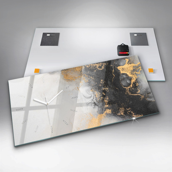 Horizontální skleněné hodiny na stěnu Mramorové umění