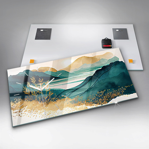 Horizontální skleněné hodiny na stěnu Horská krajina