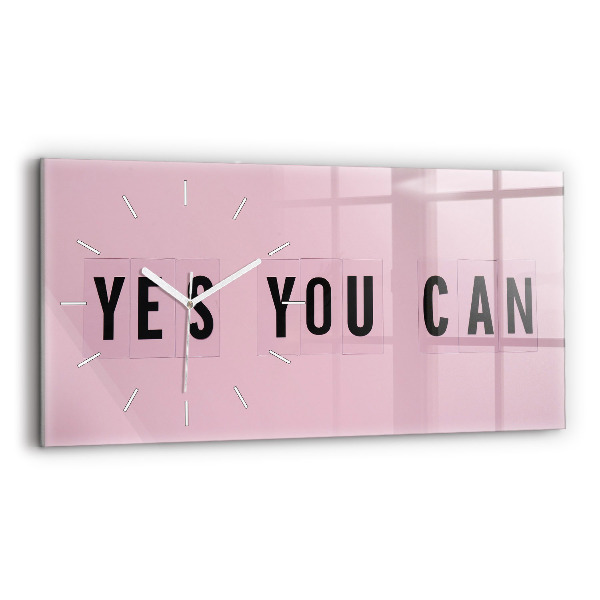 Horizontální skleněné hodiny na stěnu Yes You Can