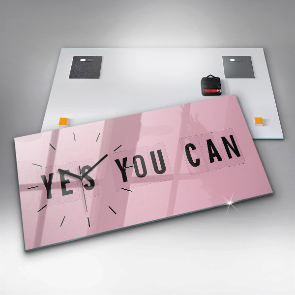 Horizontální skleněné hodiny na stěnu Yes You Can