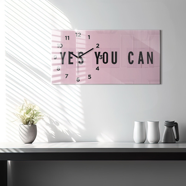 Horizontální skleněné hodiny na stěnu Yes You Can
