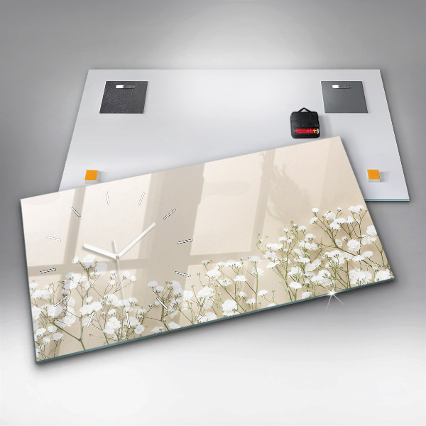 Horizontální skleněné hodiny na stěnu Rozkvetlé květiny