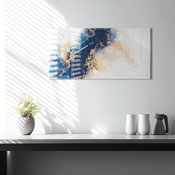 Horizontální skleněné hodiny na stěnu Mramorový vzor