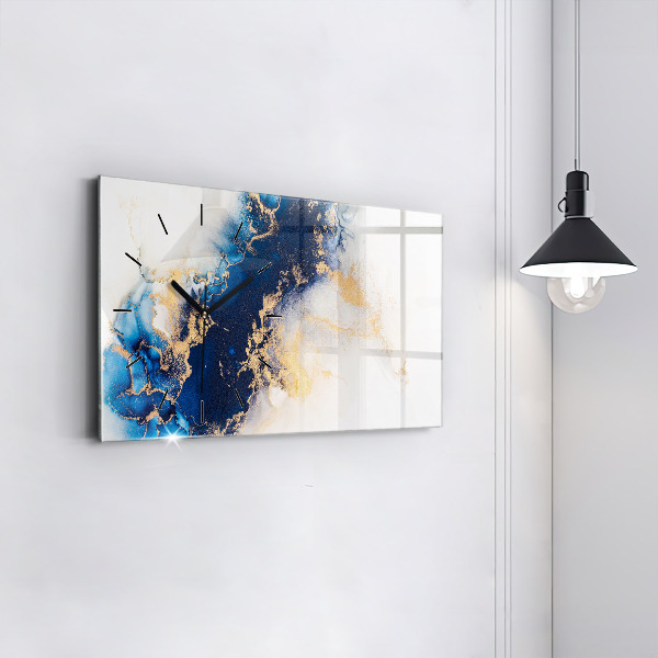 Horizontální skleněné hodiny na stěnu Mramorový vzor