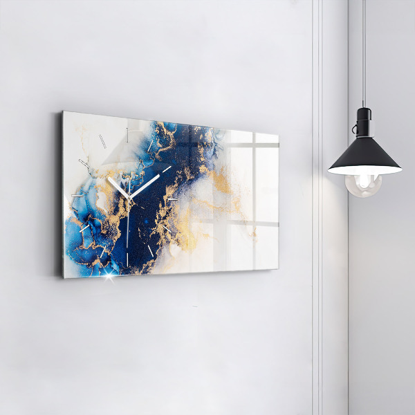 Horizontální skleněné hodiny na stěnu Mramorový vzor