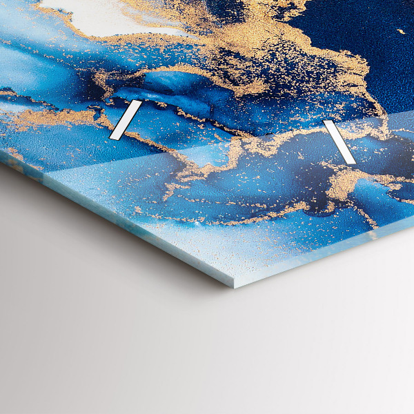 Horizontální skleněné hodiny na stěnu Mramorový vzor