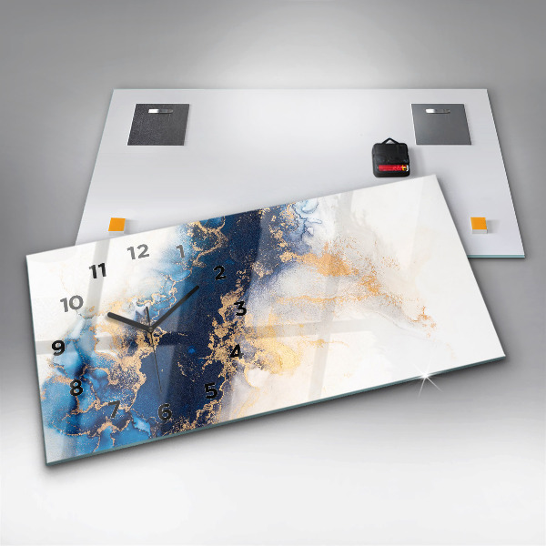 Horizontální skleněné hodiny na stěnu Mramorový vzor