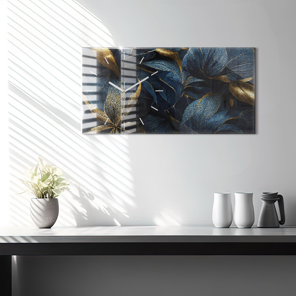 Horizontální skleněné hodiny na stěnu Dekorativní květiny