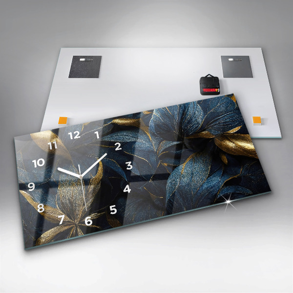 Horizontální skleněné hodiny na stěnu Dekorativní květiny