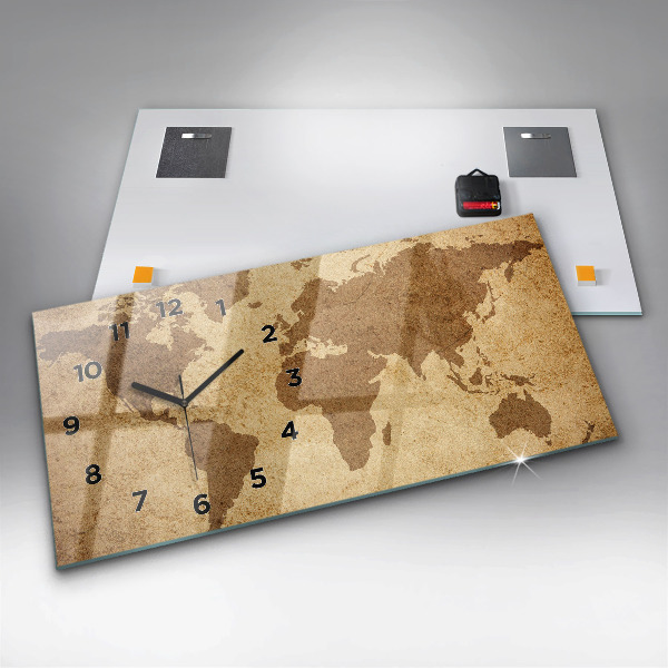 Horizontální hodiny na skle Vintage mapa světa