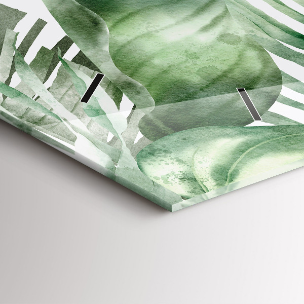 Horizontální skleněné hodiny na stěnu Listy rostlin