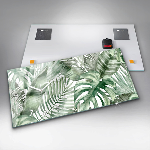 Horizontální skleněné hodiny na stěnu Listy rostlin
