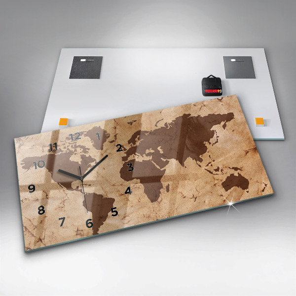 Horizontální hodiny na skle Historická mapa světa