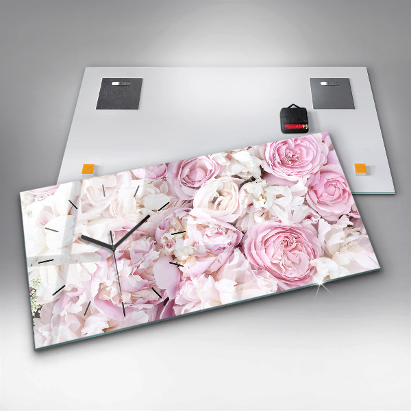 Horizontální skleněné hodiny na stěnu Dekorativní květiny