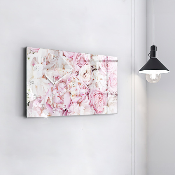 Horizontální skleněné hodiny na stěnu Dekorativní květiny