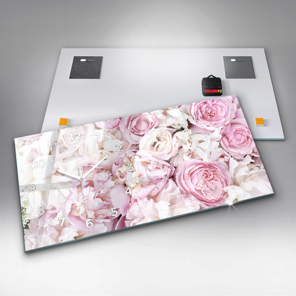 Horizontální skleněné hodiny na stěnu Dekorativní květiny