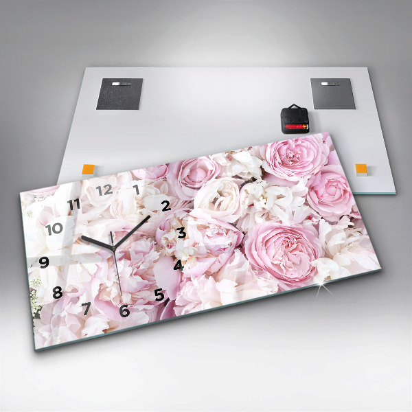 Horizontální skleněné hodiny na stěnu Dekorativní květiny