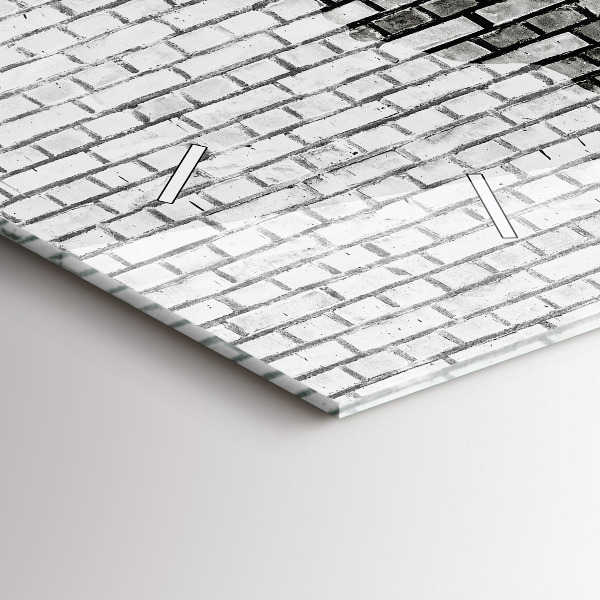 Horizontální skleněné hodiny na stěnu Cihlová zeď Mapa světa