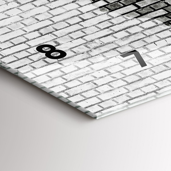 Horizontální skleněné hodiny na stěnu Cihlová zeď Mapa světa