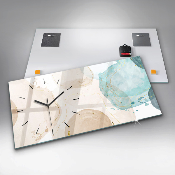 Horizontální skleněné hodiny na stěnu Akvarelové skvrny
