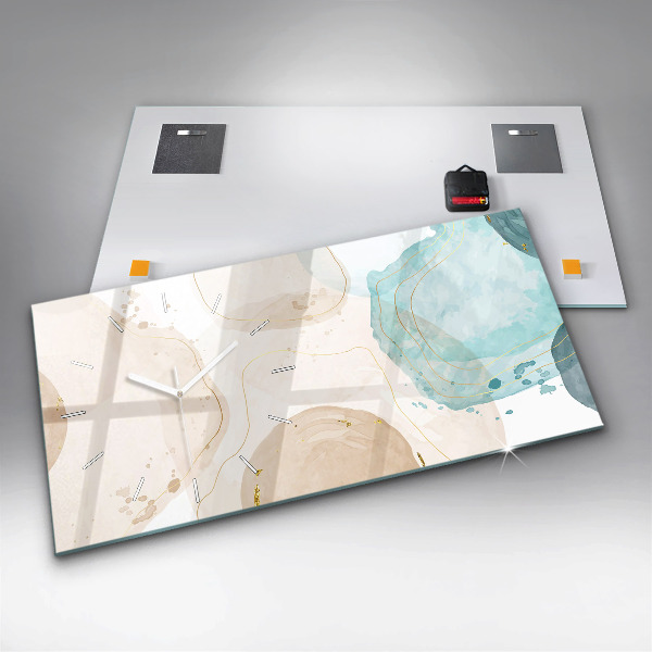 Horizontální skleněné hodiny na stěnu Akvarelové skvrny