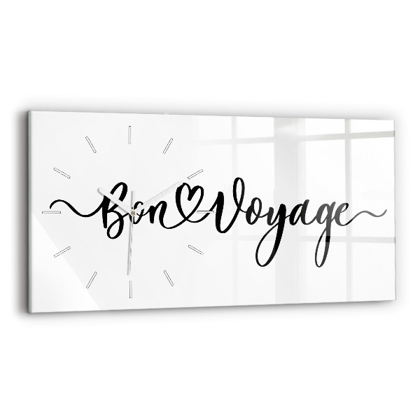 Horizontální skleněné hodiny na stěnu Nápis Bon voyage