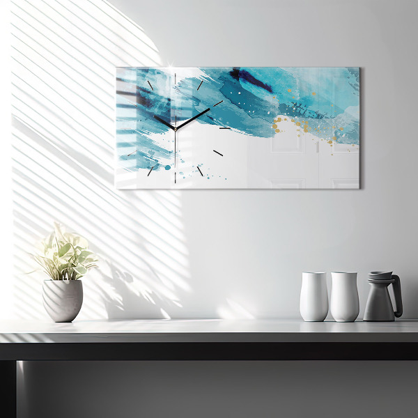 Horizontální skleněné hodiny na stěnu Tahy štětcem