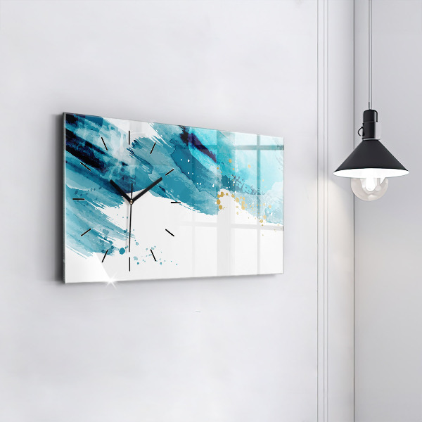 Horizontální skleněné hodiny na stěnu Tahy štětcem