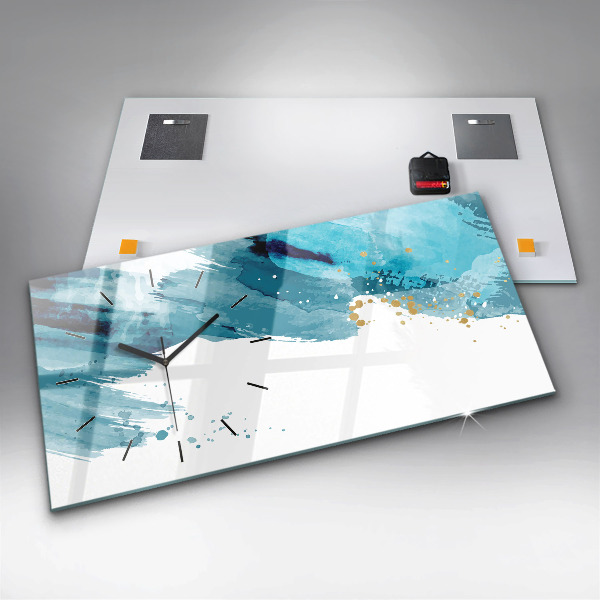 Horizontální skleněné hodiny na stěnu Tahy štětcem