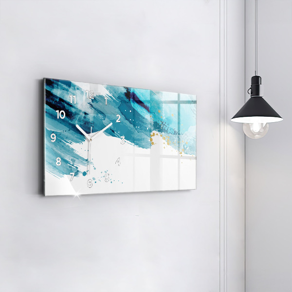 Horizontální skleněné hodiny na stěnu Tahy štětcem