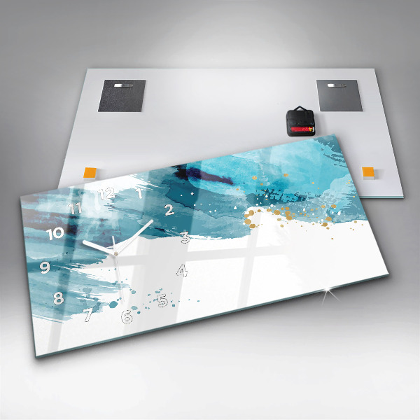 Horizontální skleněné hodiny na stěnu Tahy štětcem