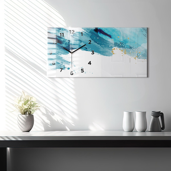 Horizontální skleněné hodiny na stěnu Tahy štětcem