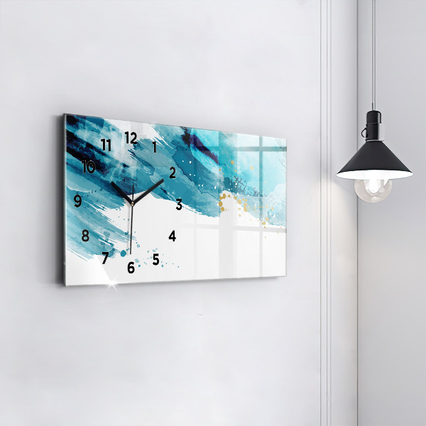 Horizontální skleněné hodiny na stěnu Tahy štětcem