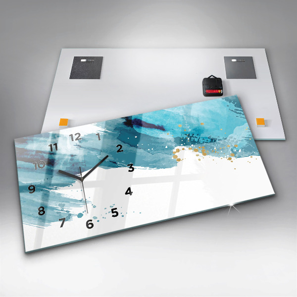 Horizontální skleněné hodiny na stěnu Tahy štětcem