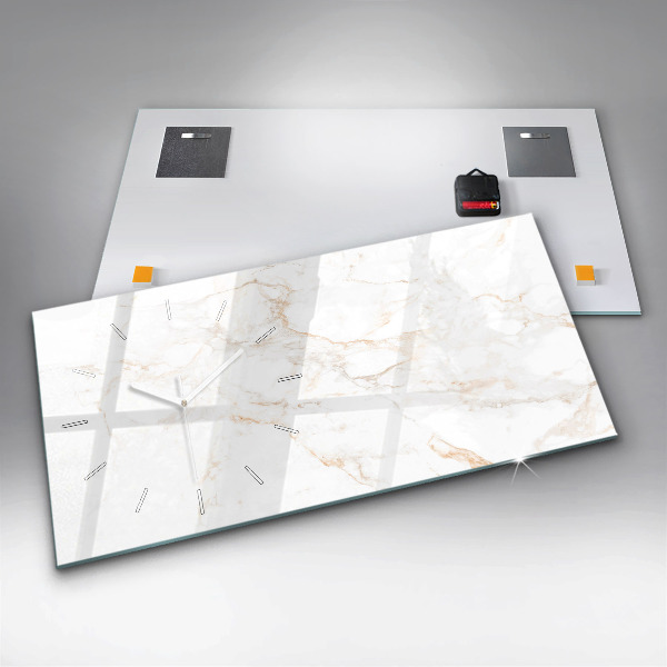 Horizontální skleněné hodiny na stěnu Elegantní mramor