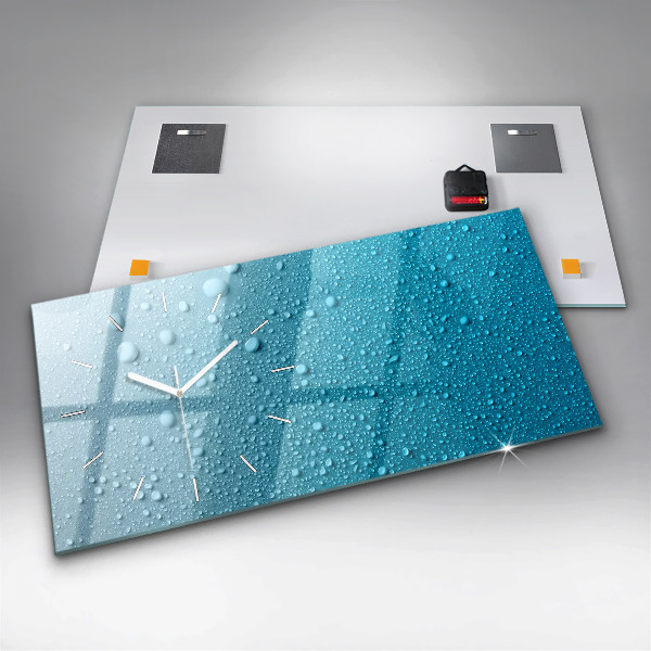 Horizontální skleněné hodiny na stěnu Kapky vody