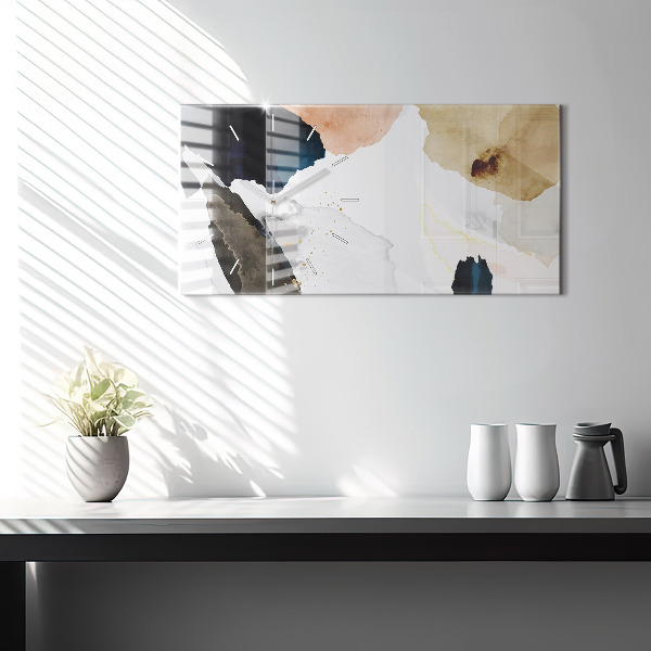 Horizontální skleněné hodiny na stěnu Skvrny abstraktní