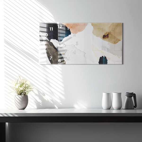 Horizontální skleněné hodiny na stěnu Skvrny abstraktní