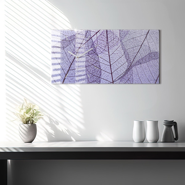 Horizontální skleněné hodiny na stěnu Příroda listy