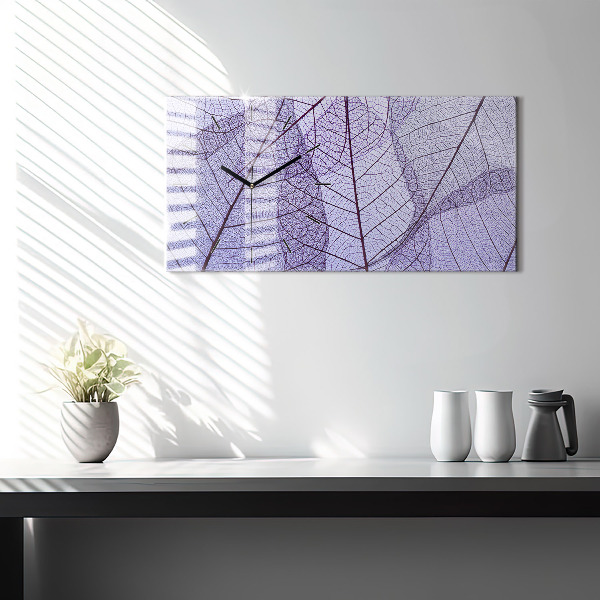 Horizontální skleněné hodiny na stěnu Příroda listy