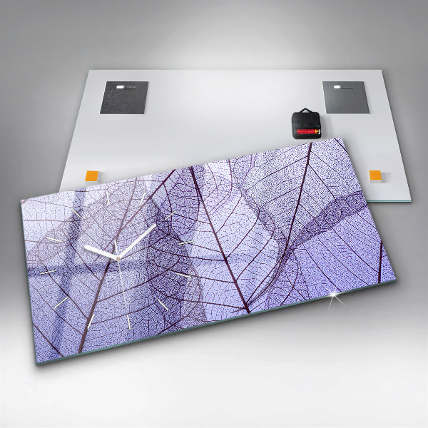 Horizontální skleněné hodiny na stěnu Příroda listy