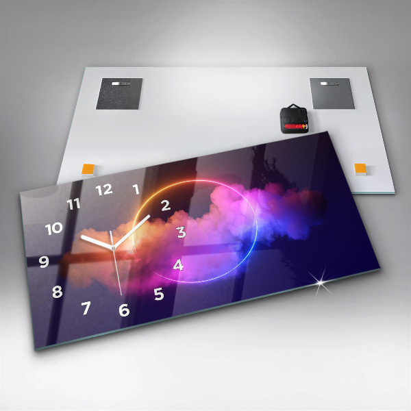 Horizontální skleněné hodiny na stěnu 3D abstraktní kouř