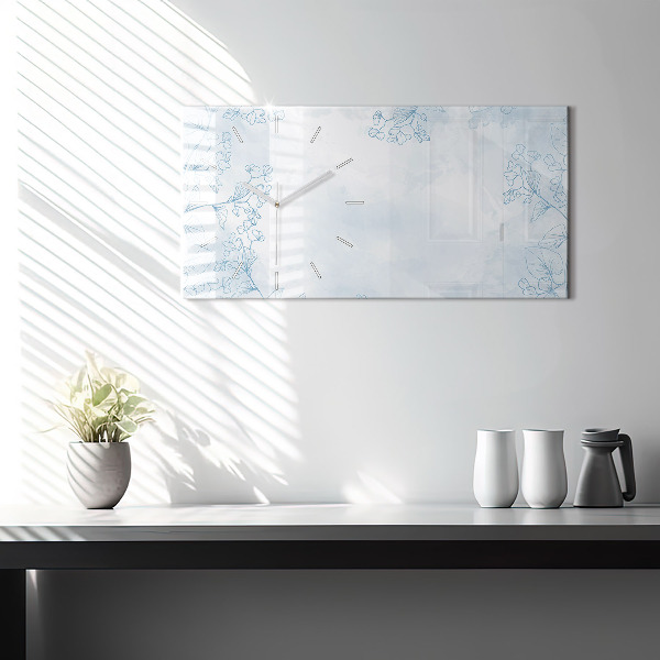 Horizontální skleněné hodiny na stěnu Skica rostlin