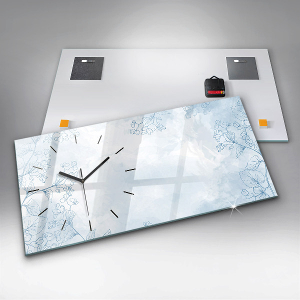 Horizontální skleněné hodiny na stěnu Skica rostlin