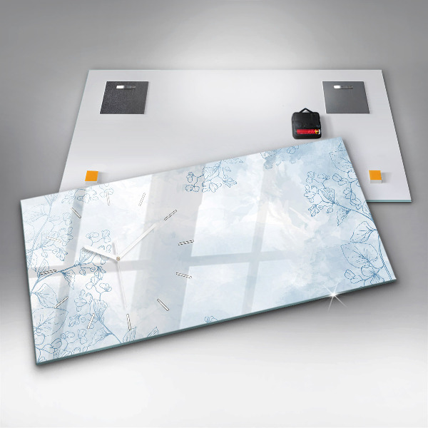 Horizontální skleněné hodiny na stěnu Skica rostlin